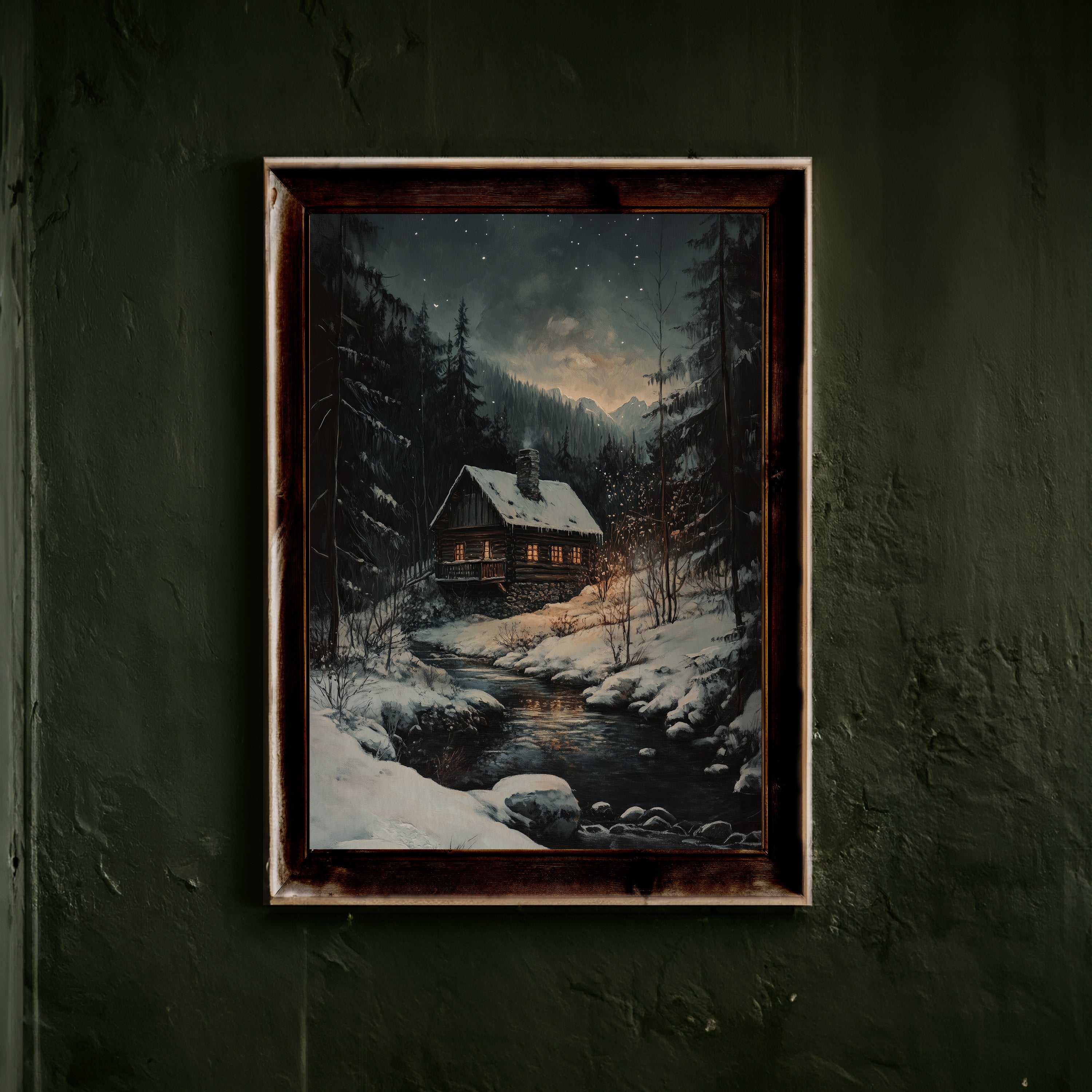 ART PRINT HOUSE IN THE WINTER FOREST