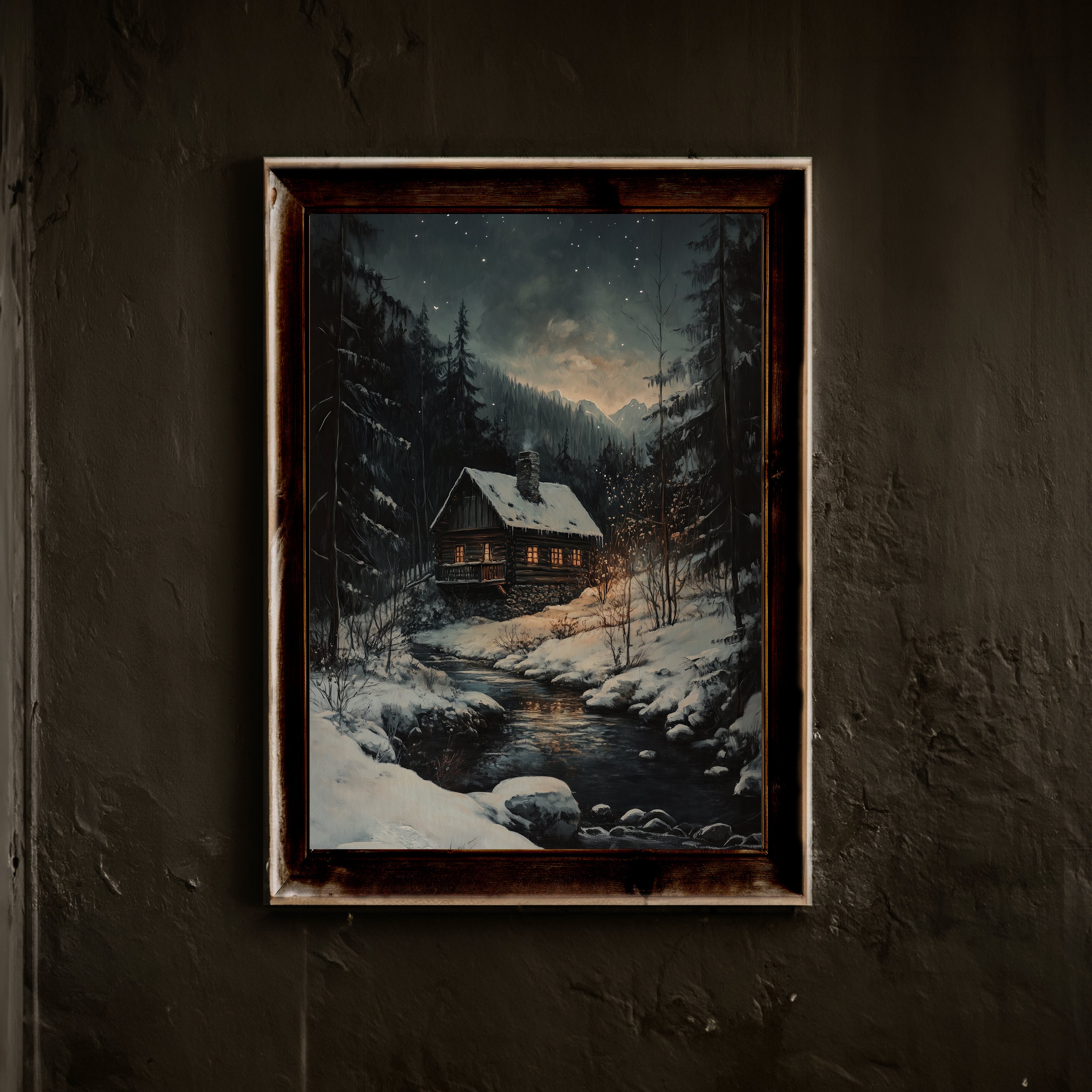 ART PRINT HOUSE IN THE WINTER FOREST