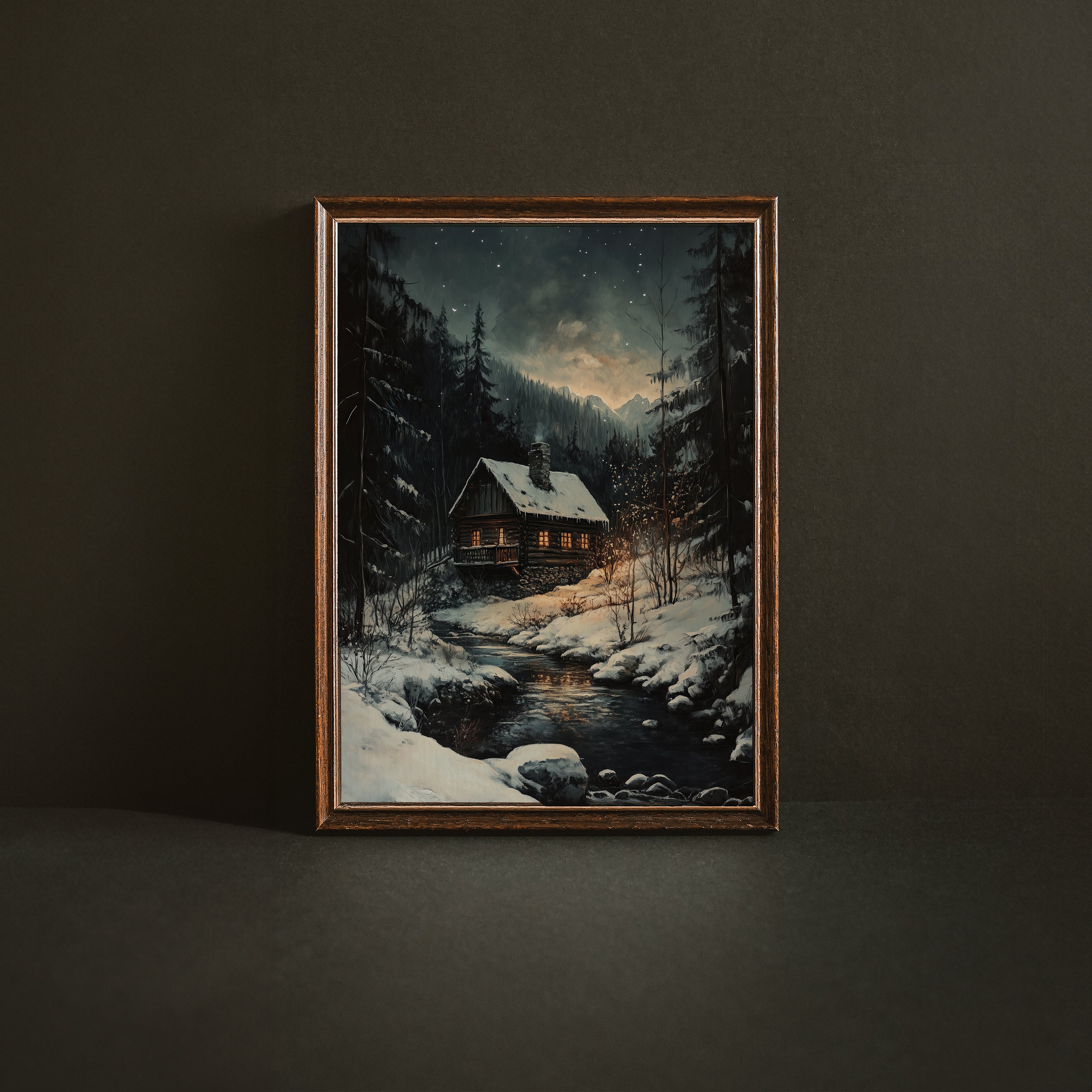 ART PRINT HOUSE IN THE WINTER FOREST