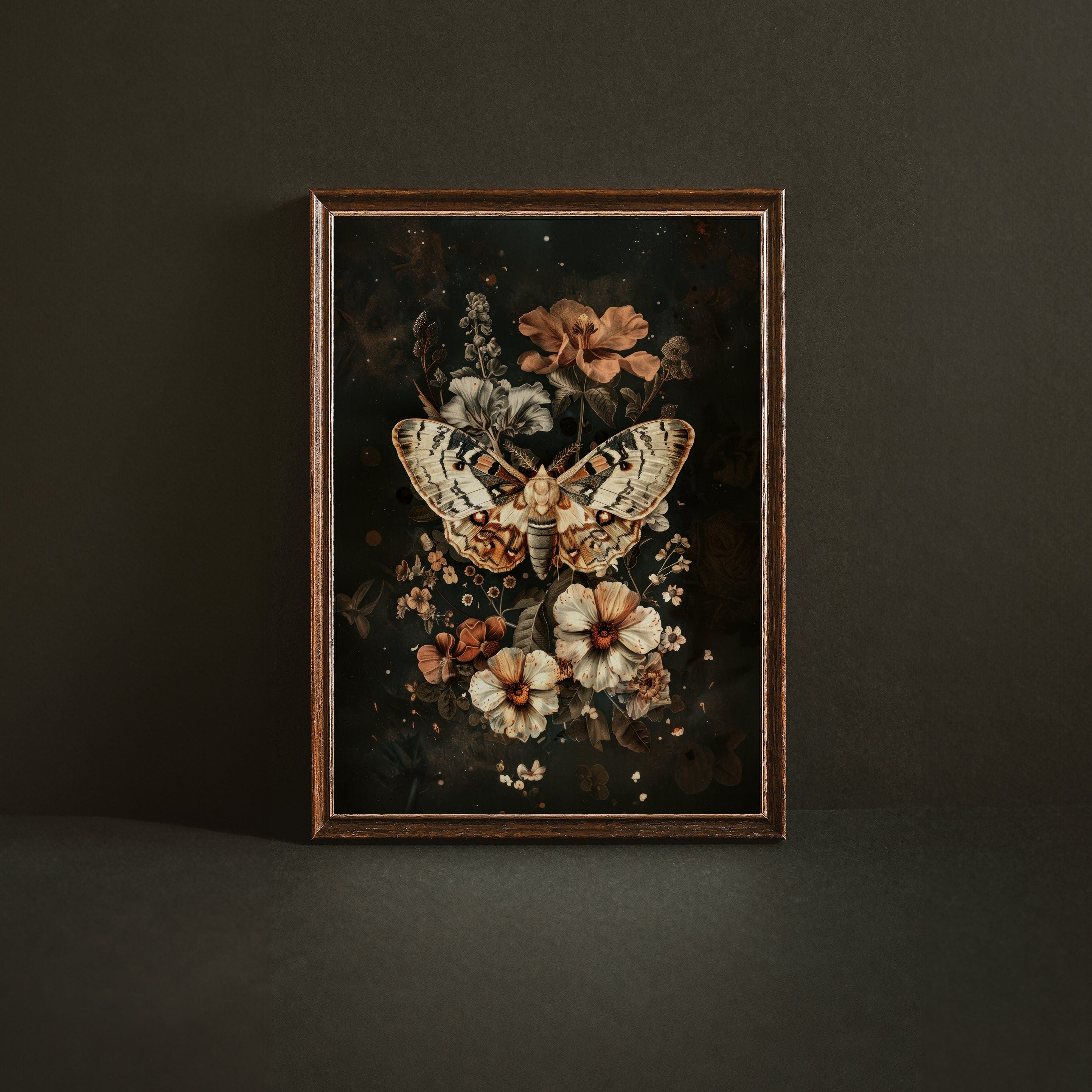 ART PRINT MOTH AND FLOWERS