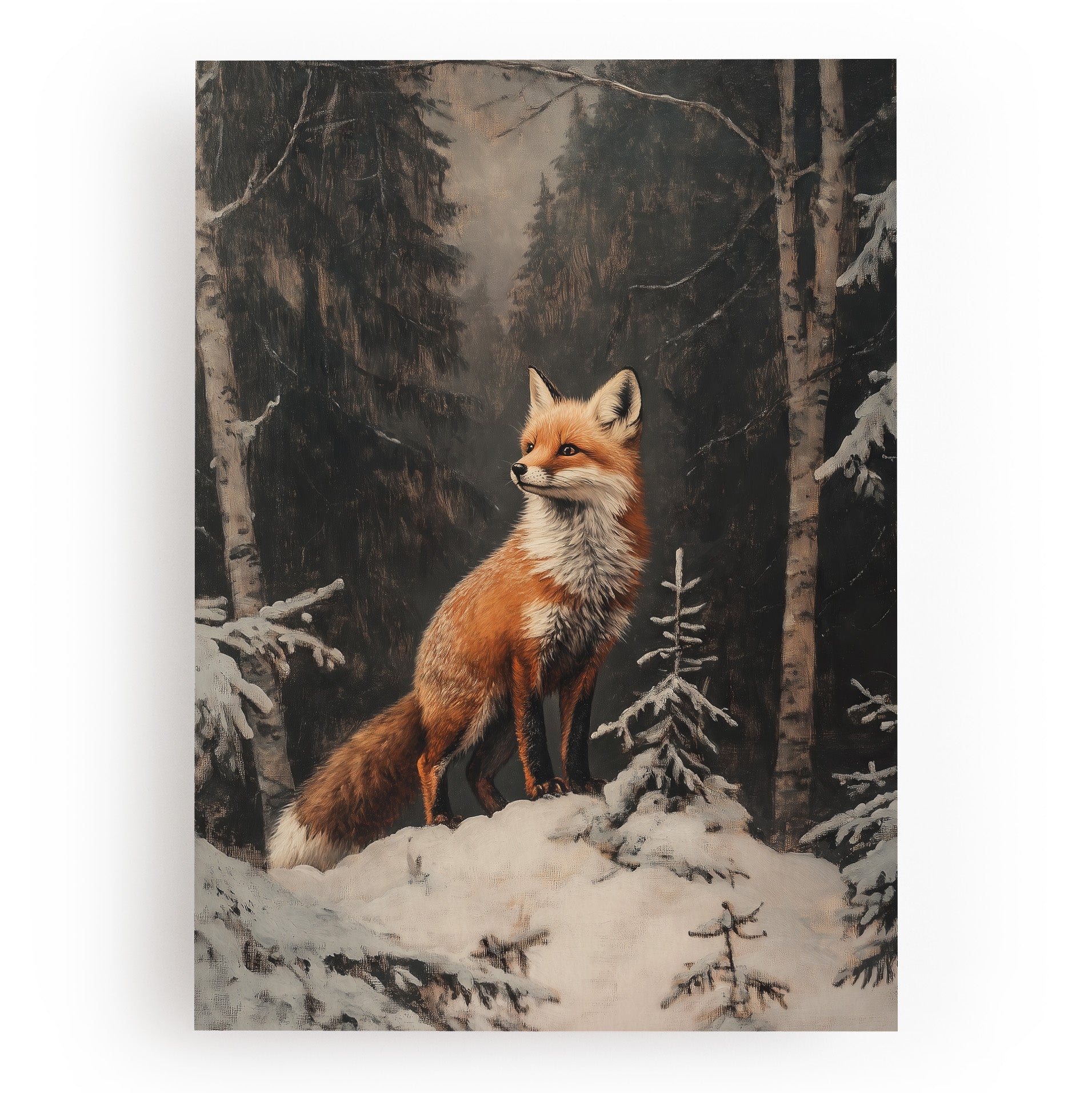 ART PRINT FOX IN THE WINTER FOREST