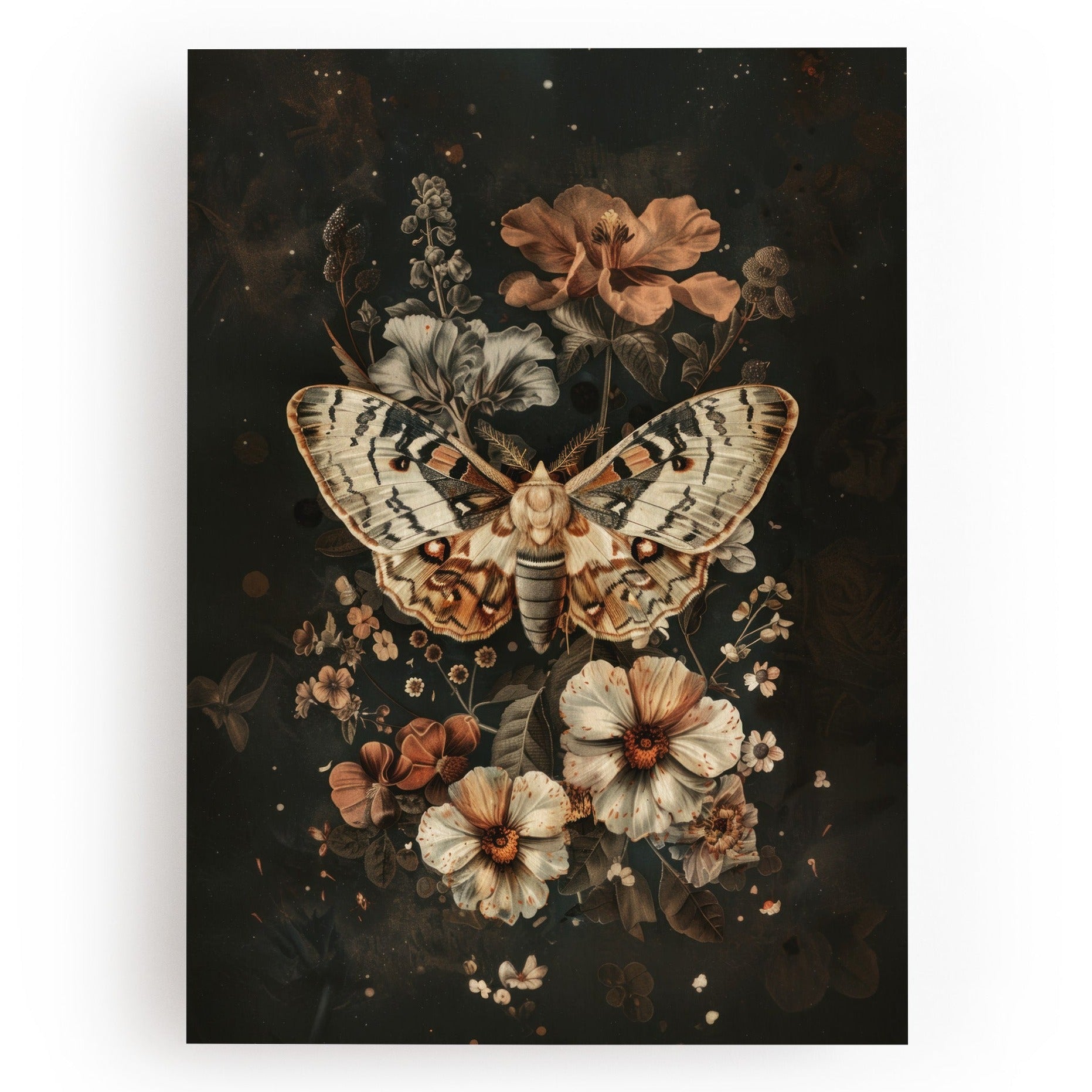 ART PRINT MOTH AND FLOWERS