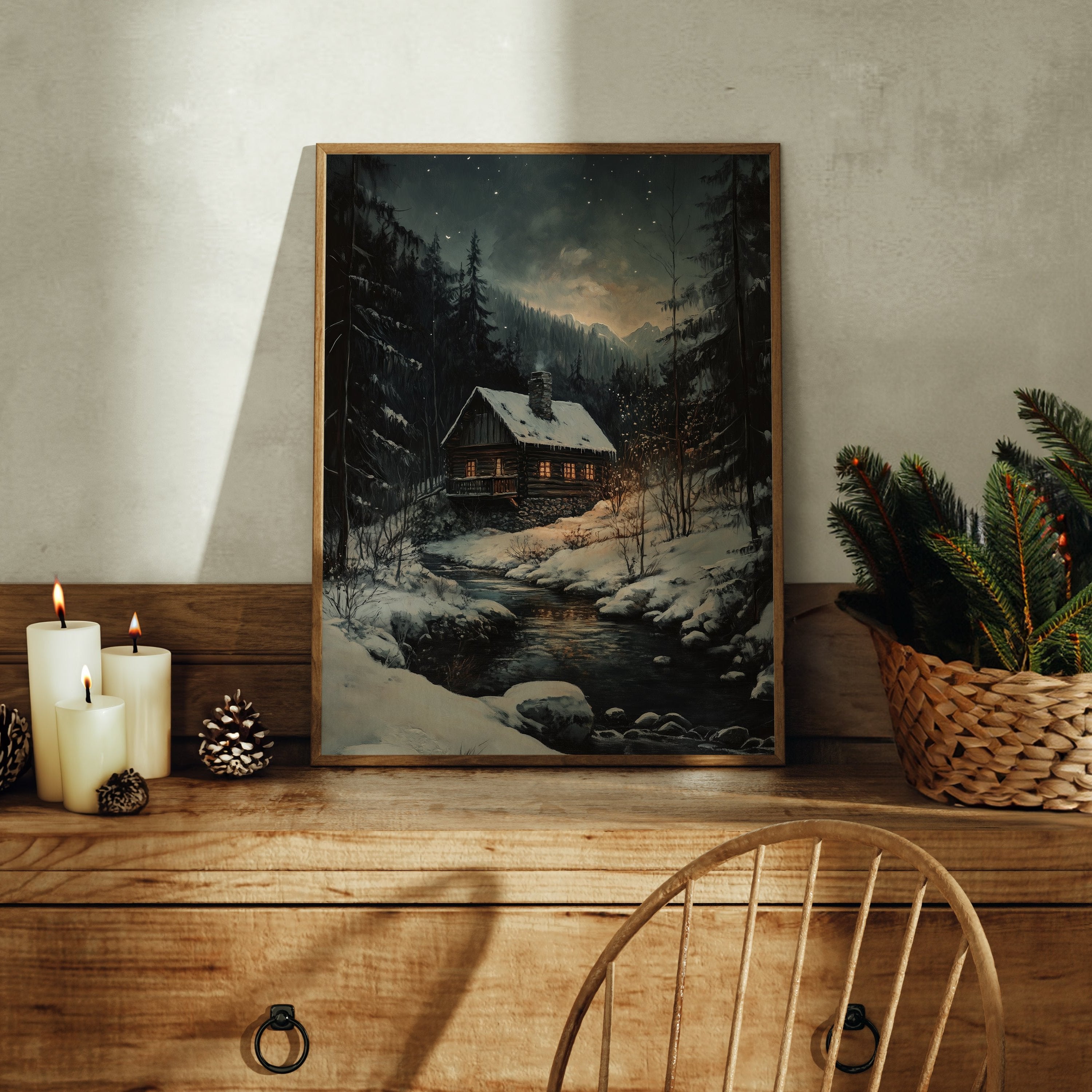 ART PRINT HOUSE IN THE WINTER FOREST
