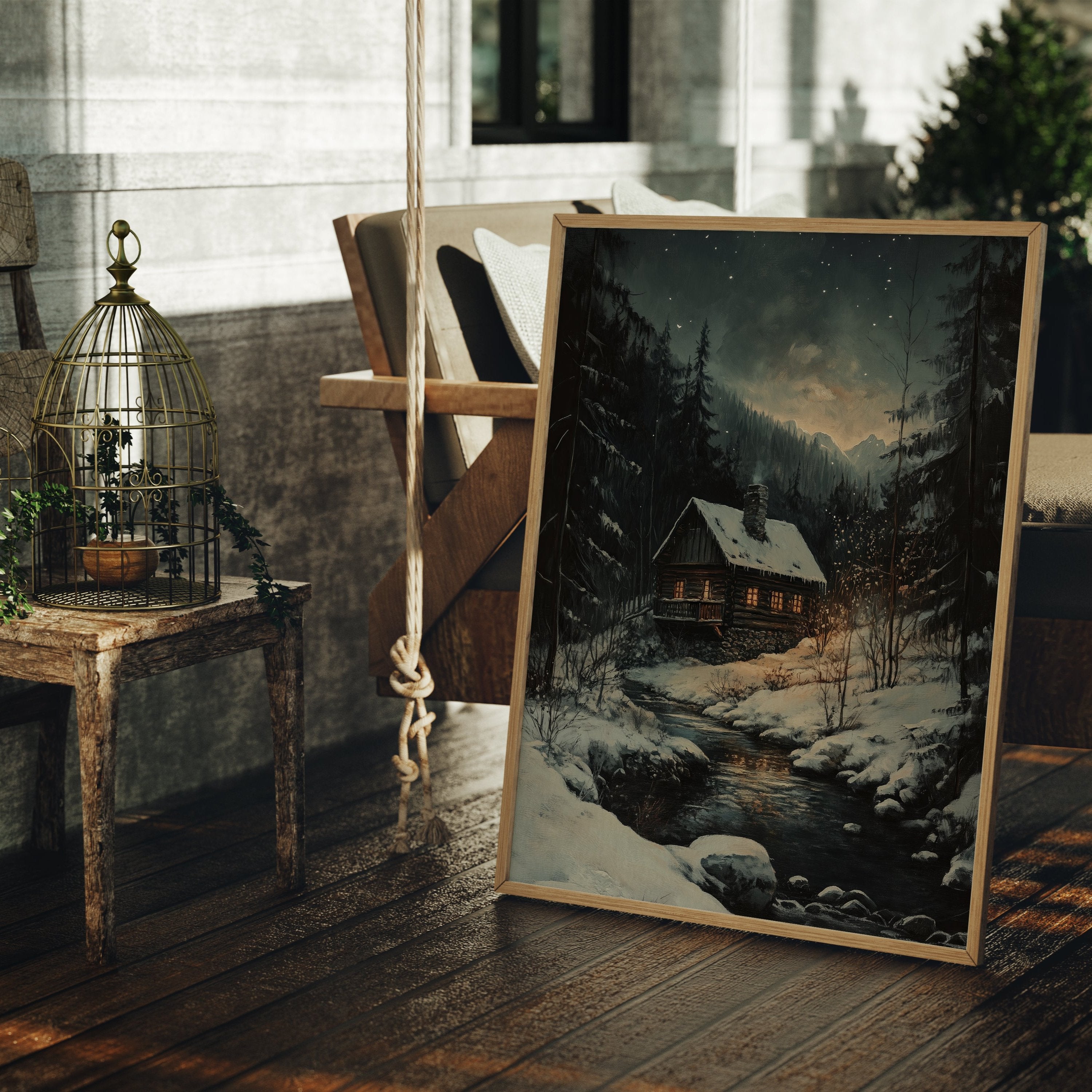ART PRINT HOUSE IN THE WINTER FOREST