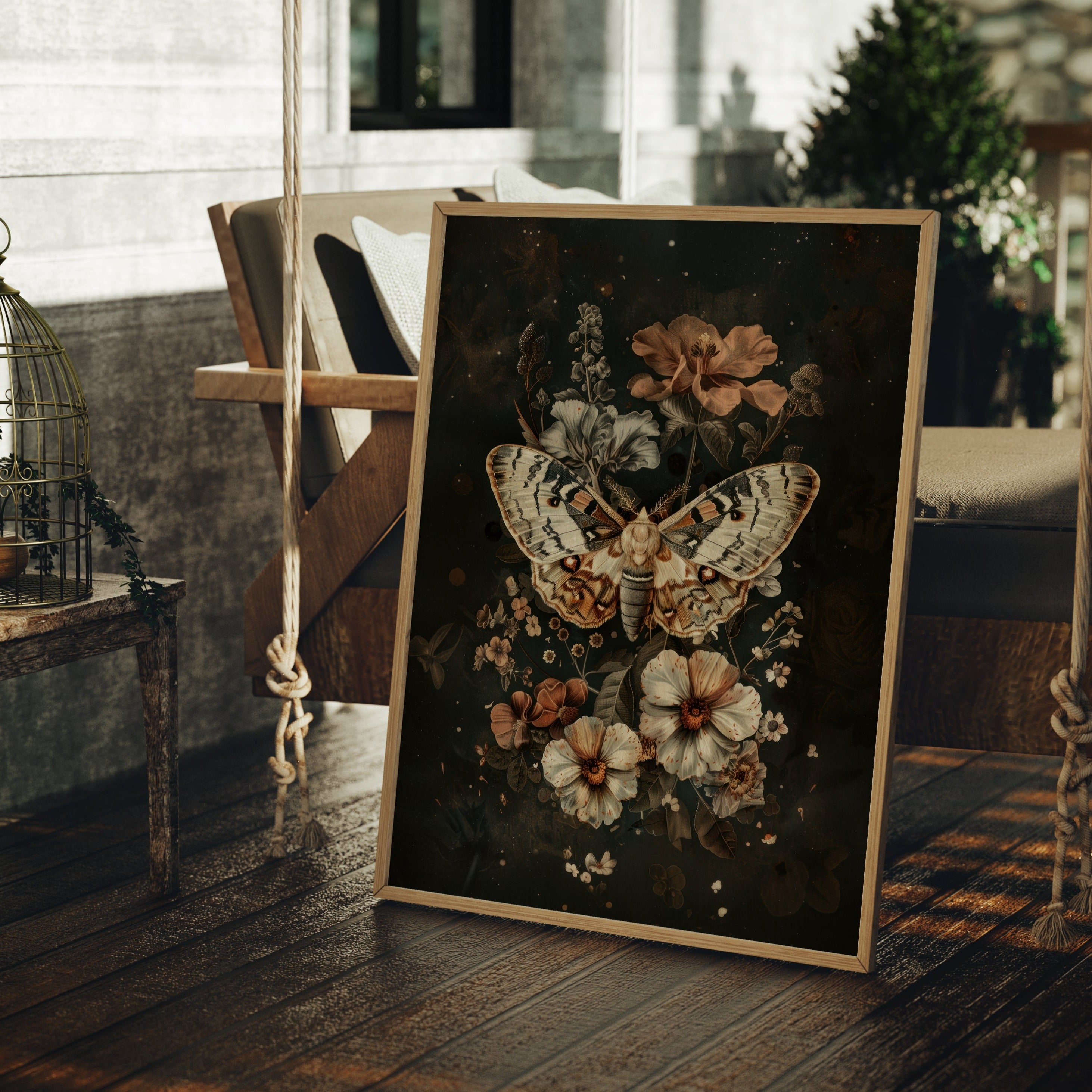 ART PRINT MOTH AND FLOWERS