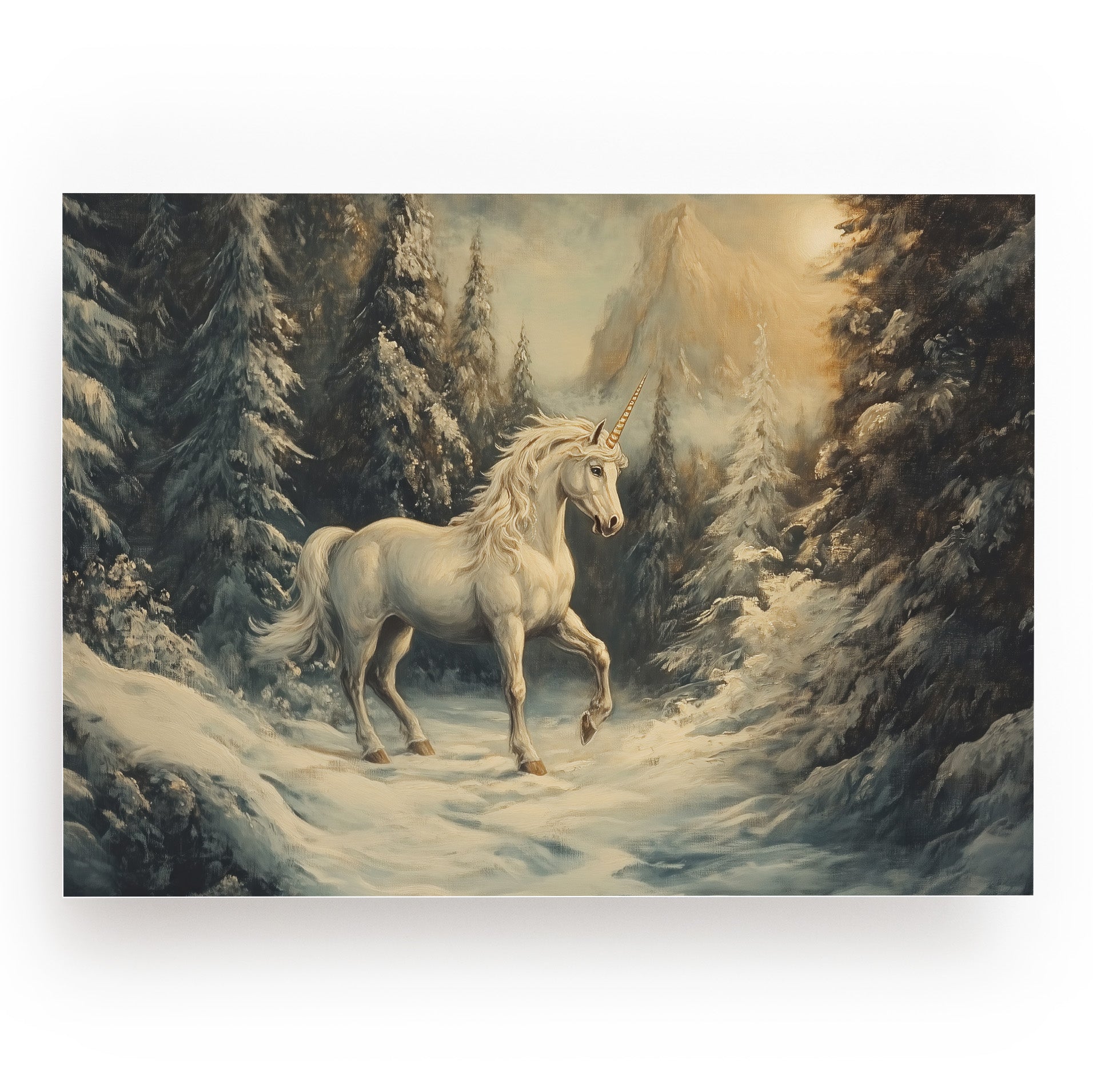 ART PRINT UNICORN IN THE WINTER FOREST