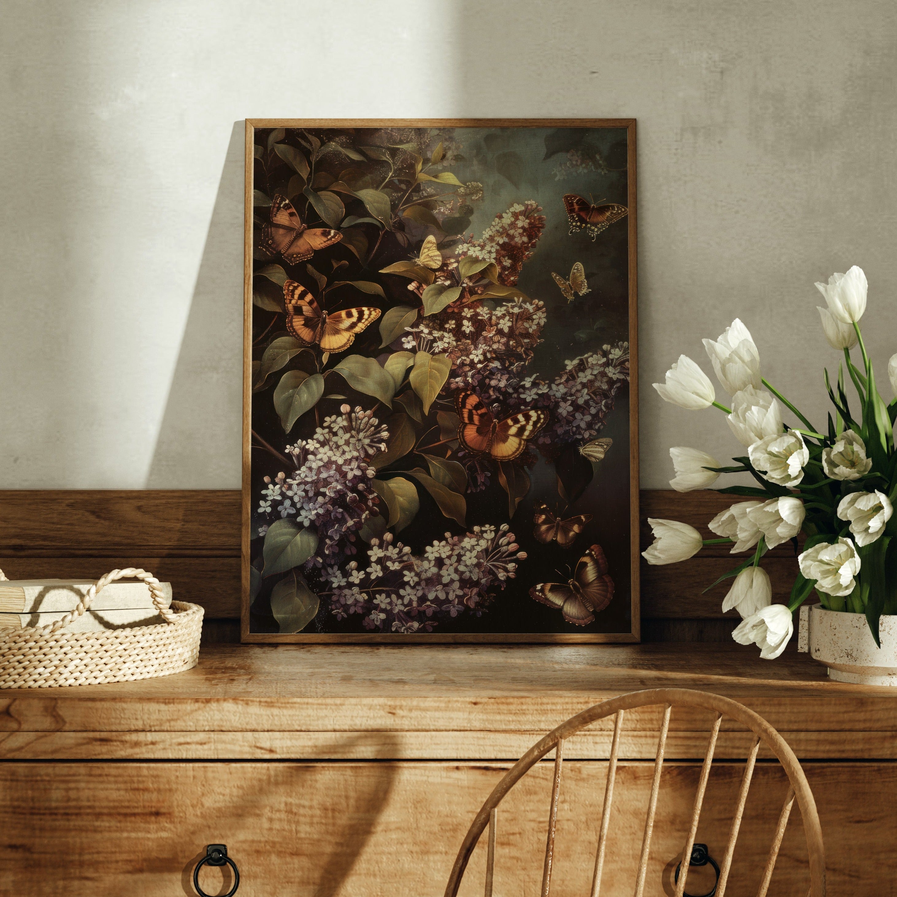 KUNSTDRUCK FLIEDER UND SCHMETTERLING