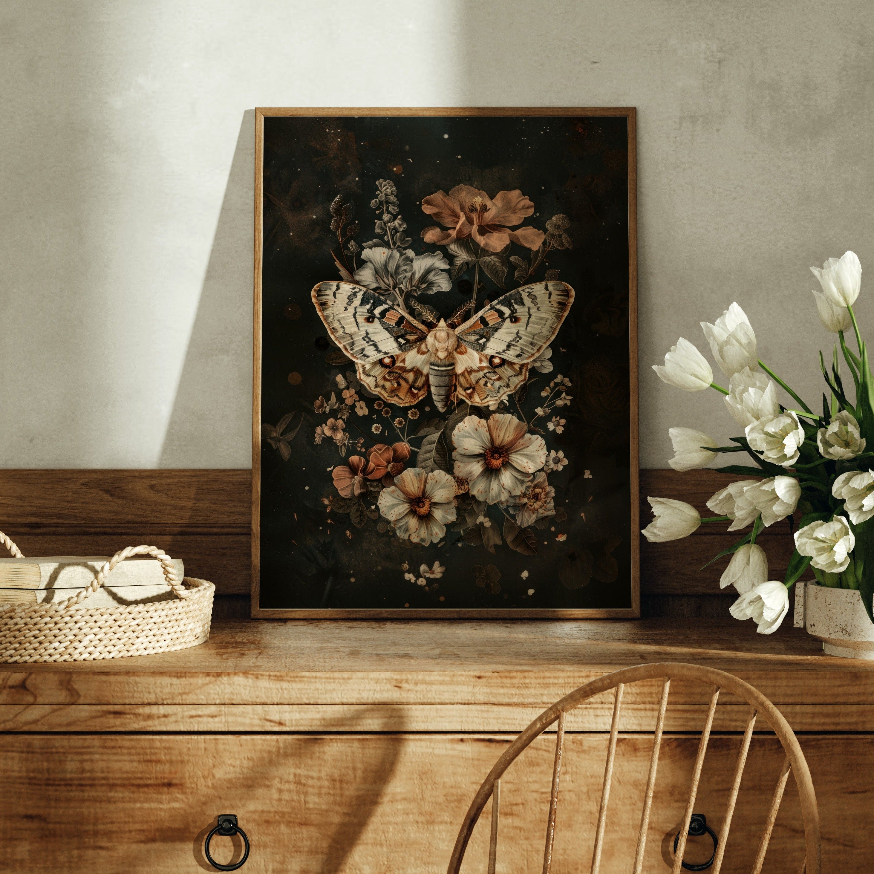 ART PRINT MOTH AND FLOWERS
