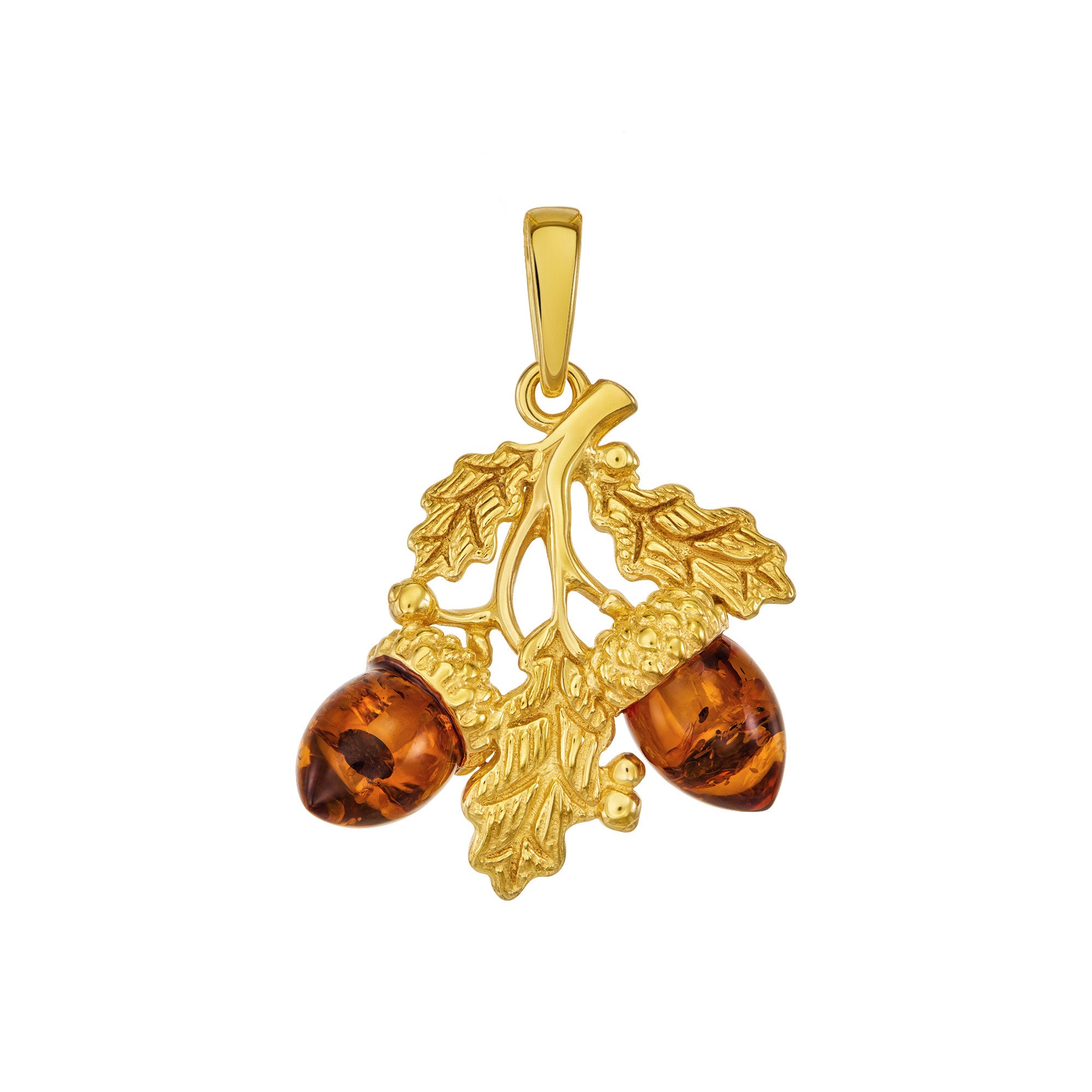 AMBER ACORN AND LEAF NECKLACE