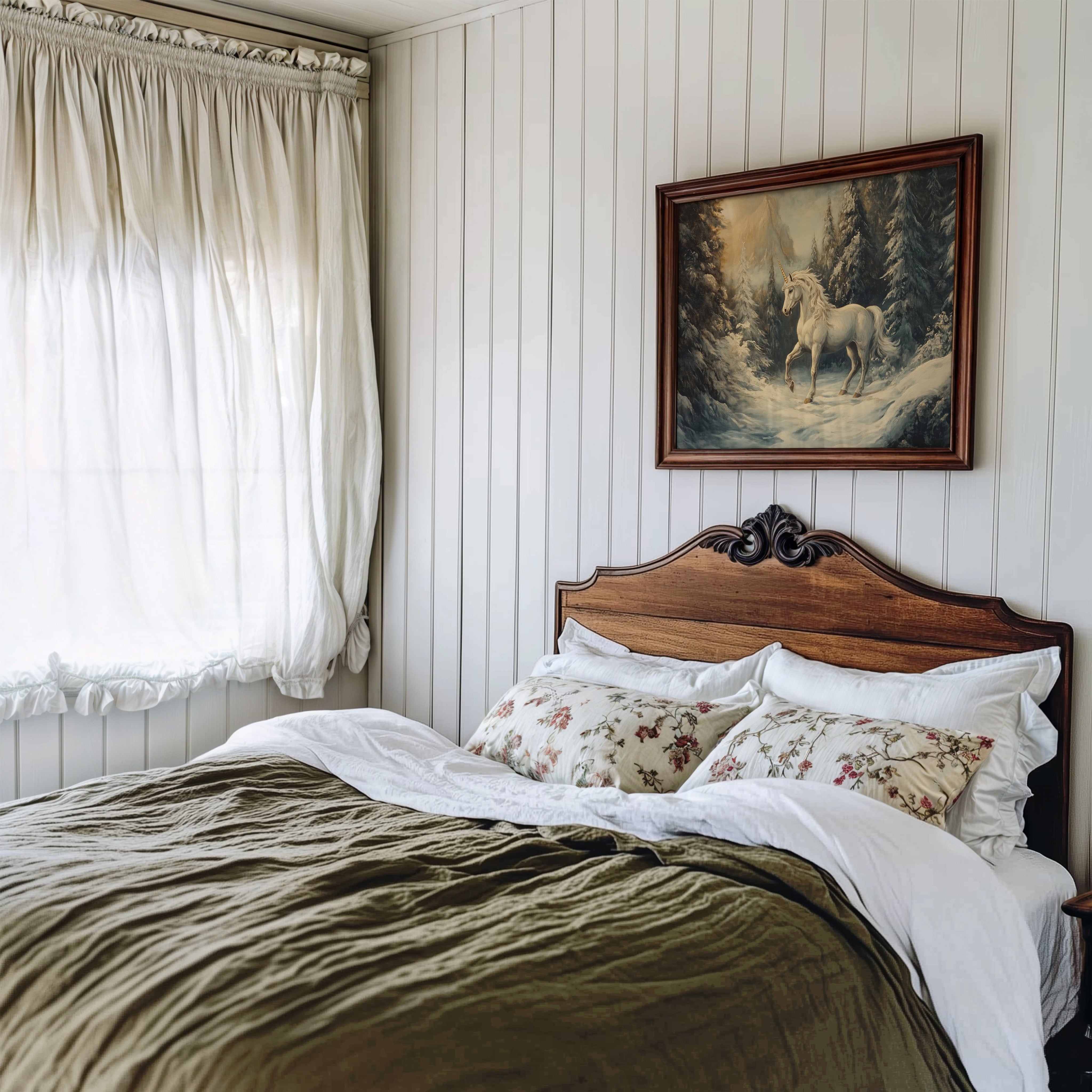 ART PRINT UNICORN IN THE WINTER FOREST