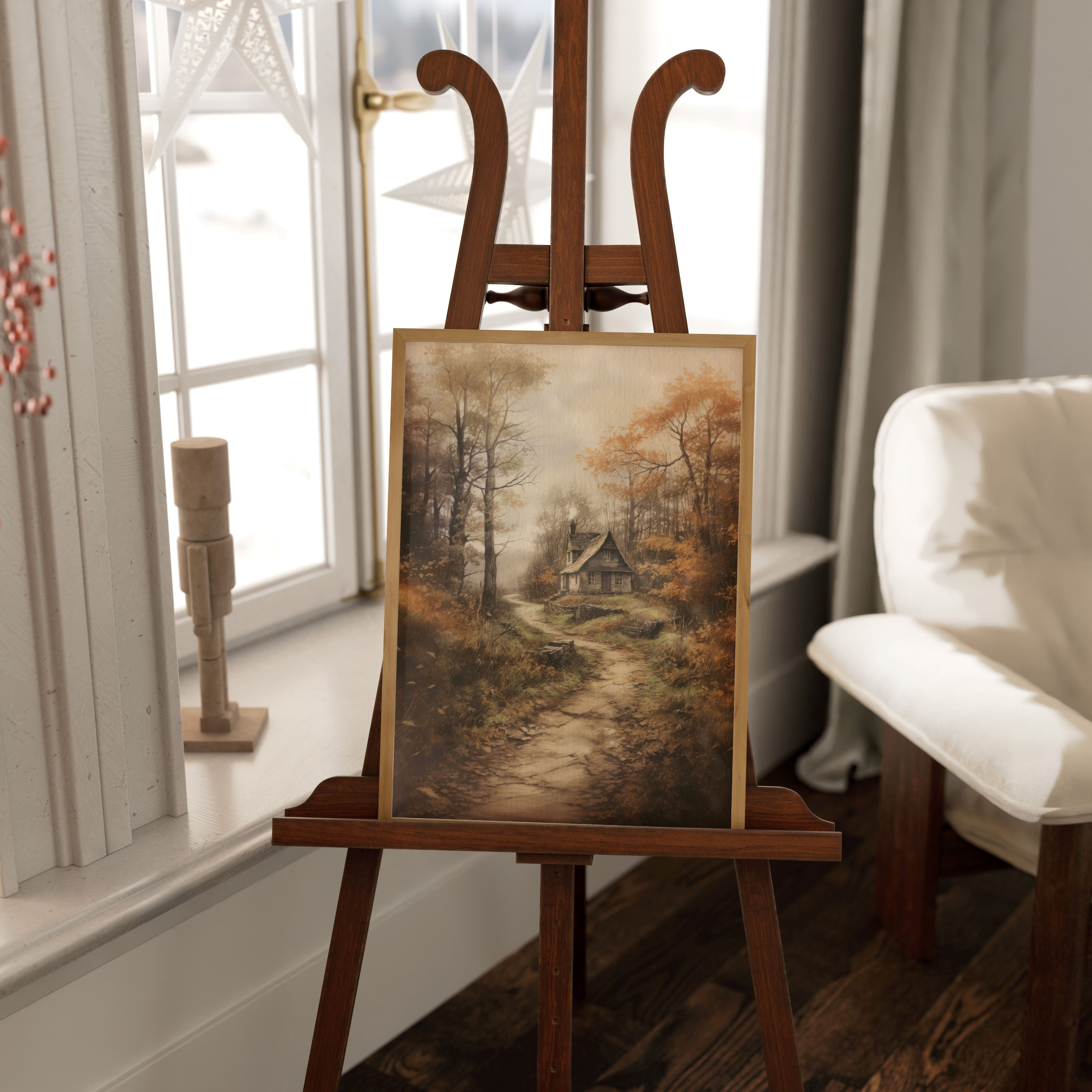 KUNSTDRUCK HÜTTE IM HERBSTWALD