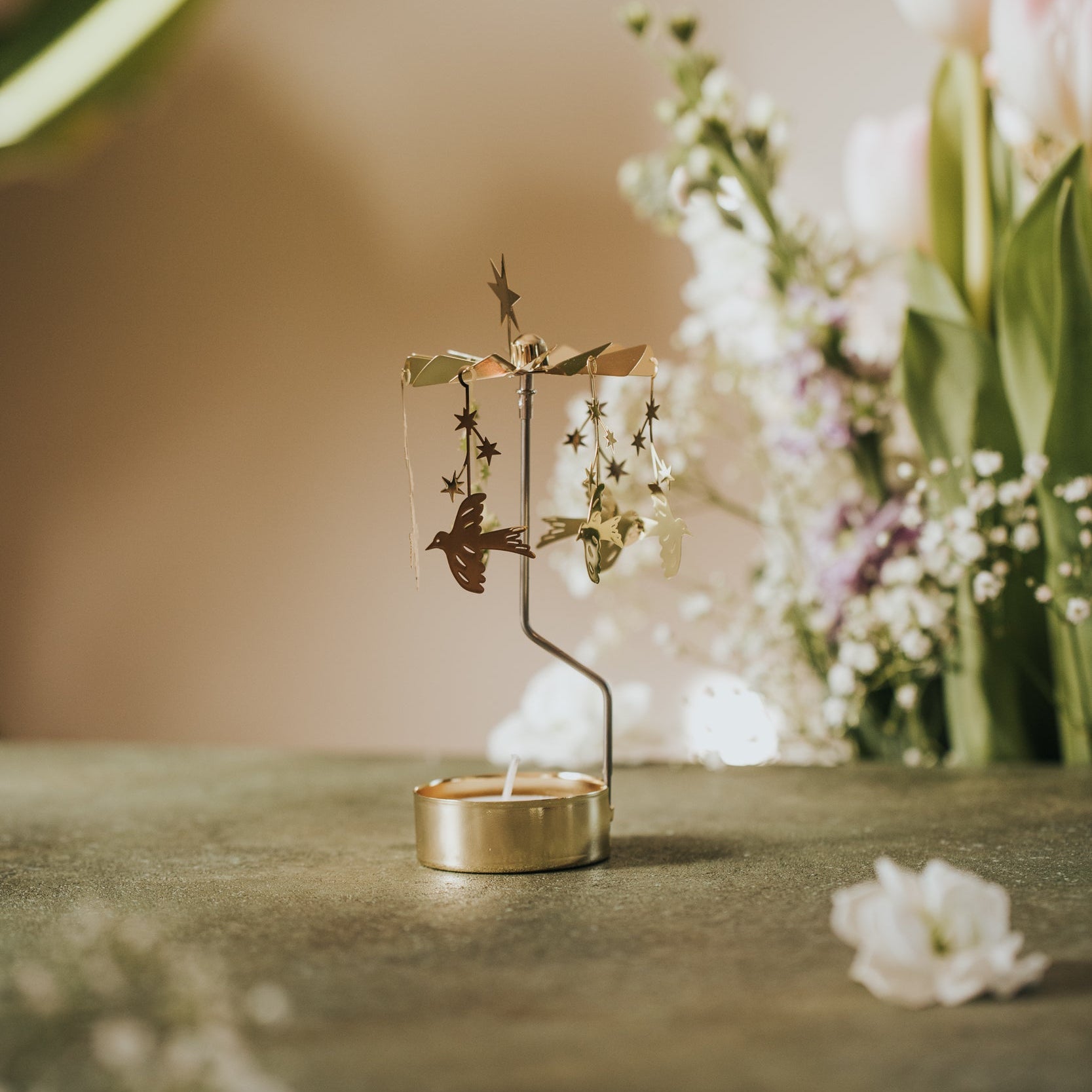 TEELICHT-KARUSSELL VÖGEL & STERNE