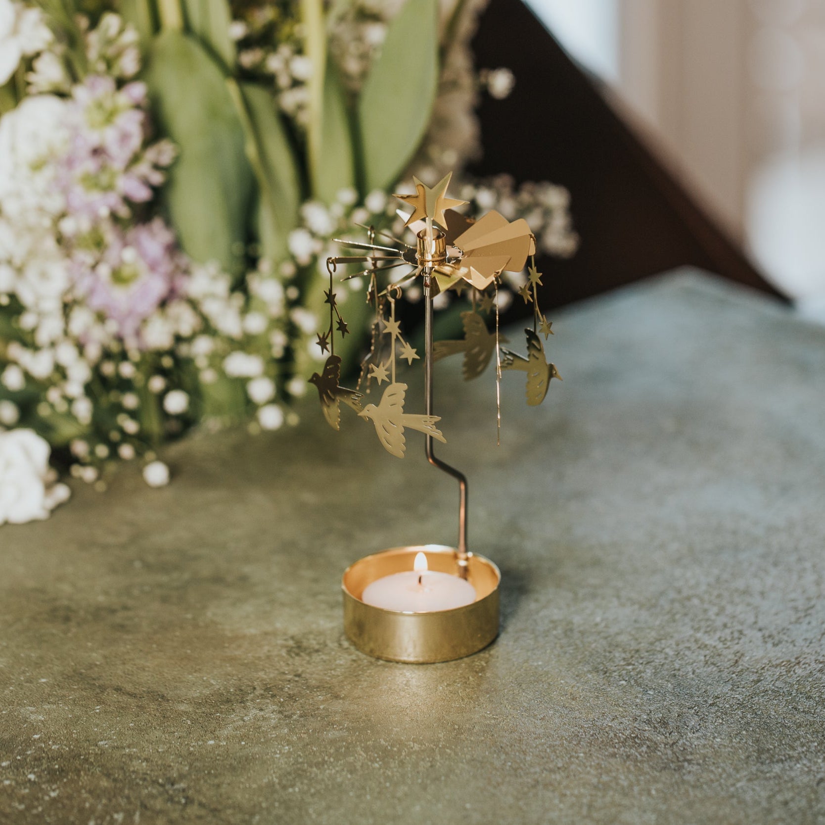 TEELICHT-KARUSSELL VÖGEL & STERNE