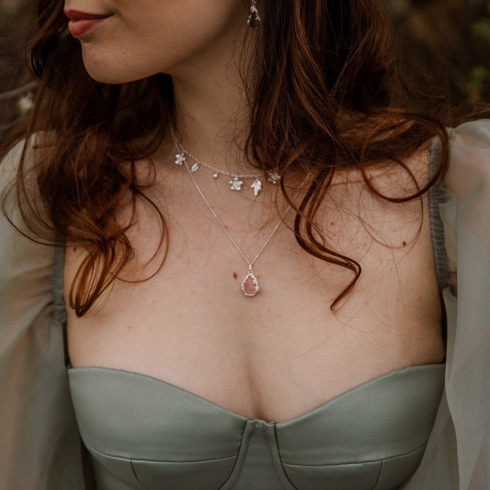 ANHÄNGER ROSENQUARZ & BLÄTTER II