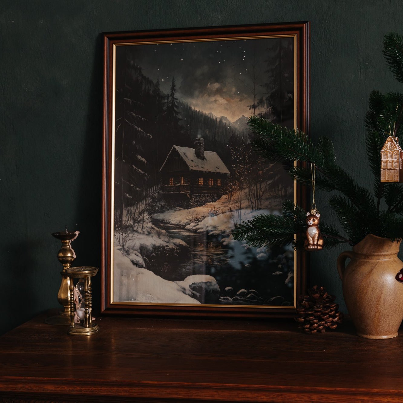 ART PRINT HOUSE IN THE WINTER FOREST