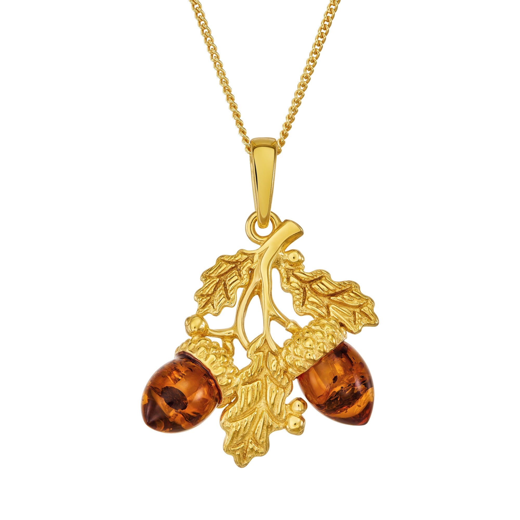 AMBER ACORN AND LEAF NECKLACE
