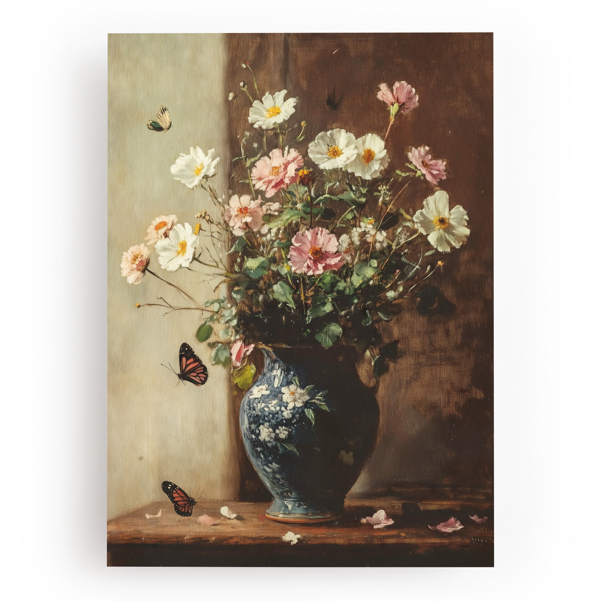 KUNSTDRUCK BLUMENSTRAUSS UND SCHMETTERLINGE
