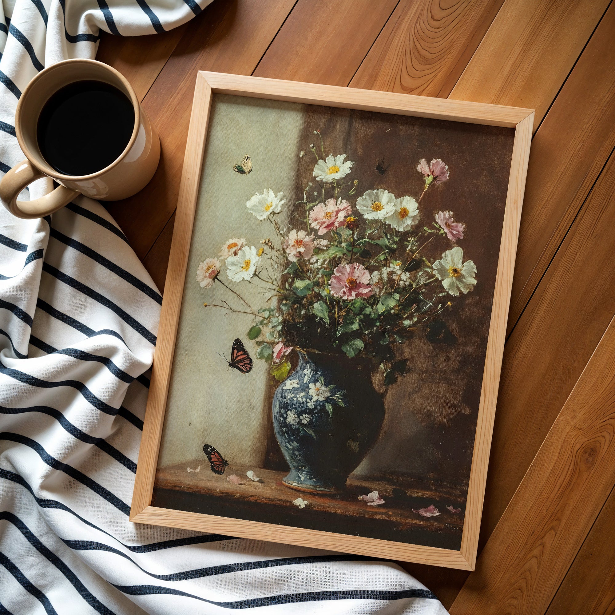 KUNSTDRUCK BLUMENSTRAUSS UND SCHMETTERLINGE