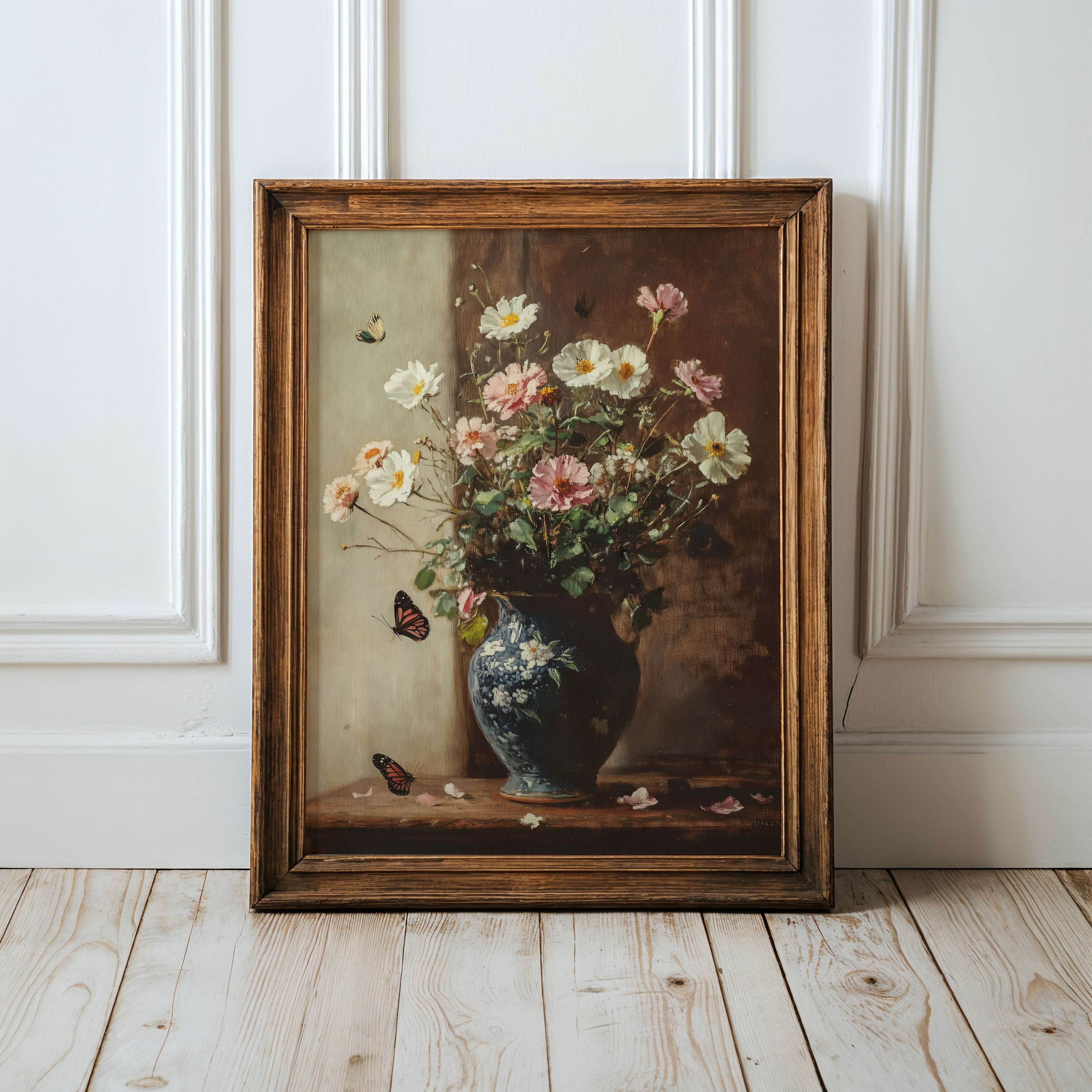 KUNSTDRUCK BLUMENSTRAUSS UND SCHMETTERLINGE