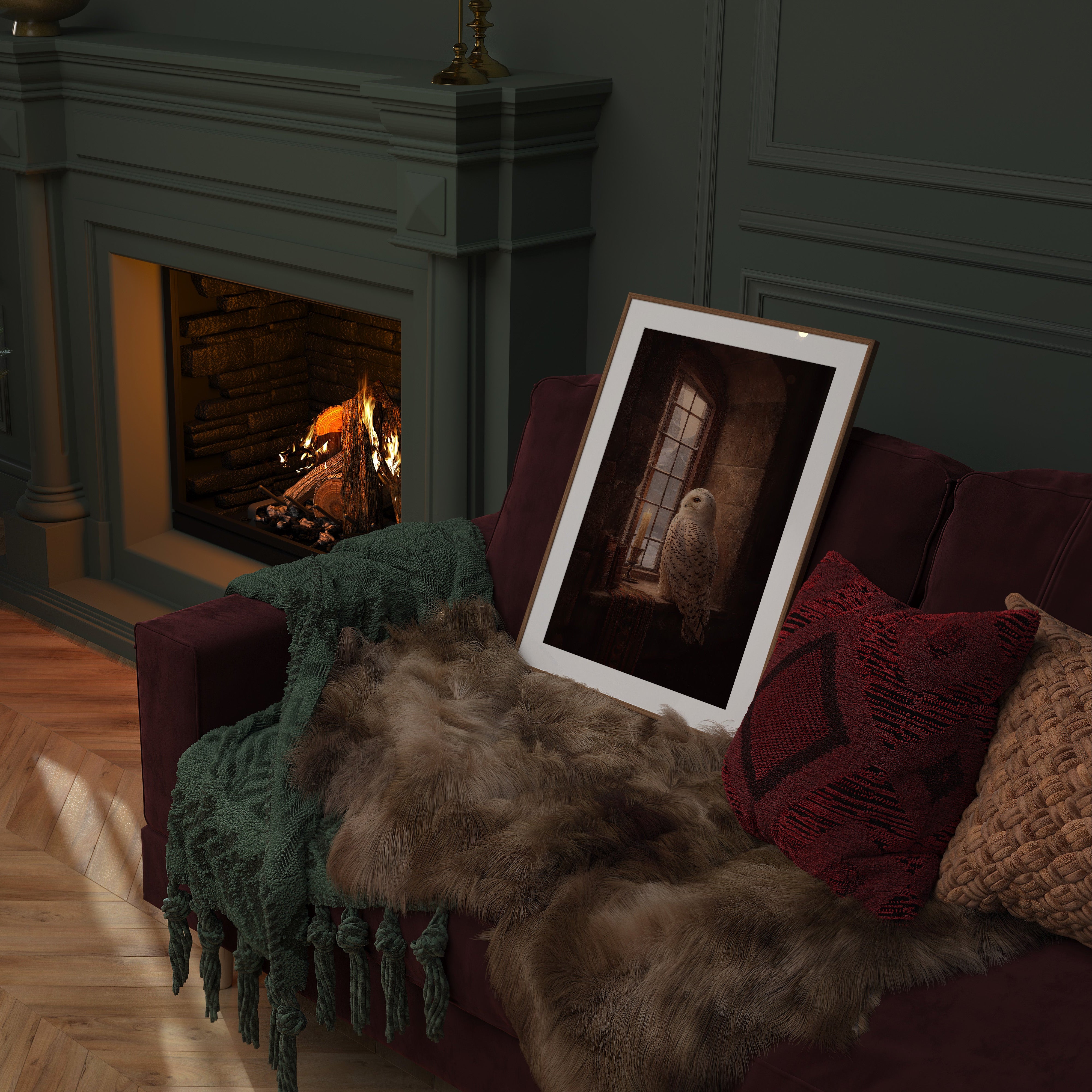 KUNSTDRUCK EULE AM FENSTER