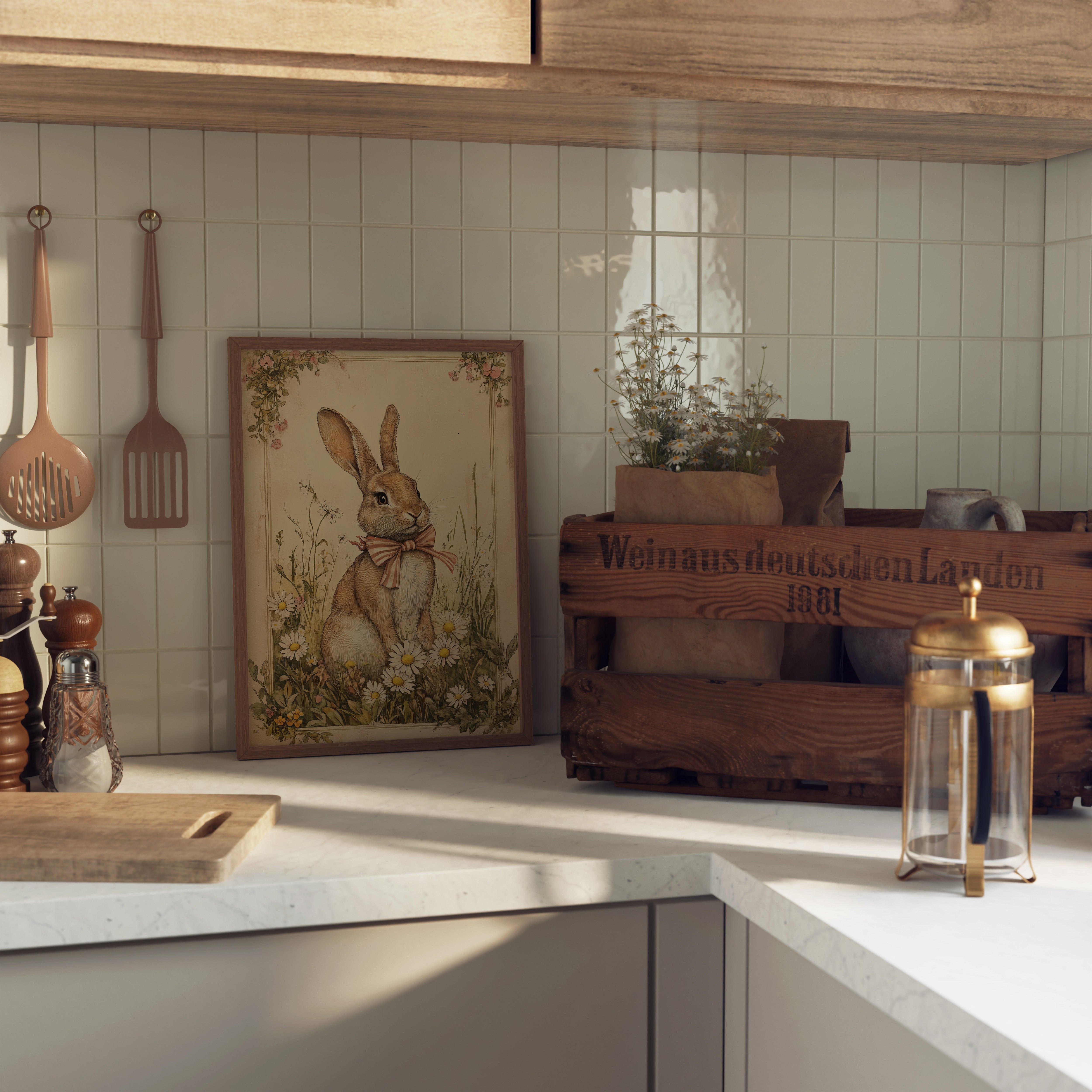 KUNSTDRUCK HASE MIT SCHLEIFE