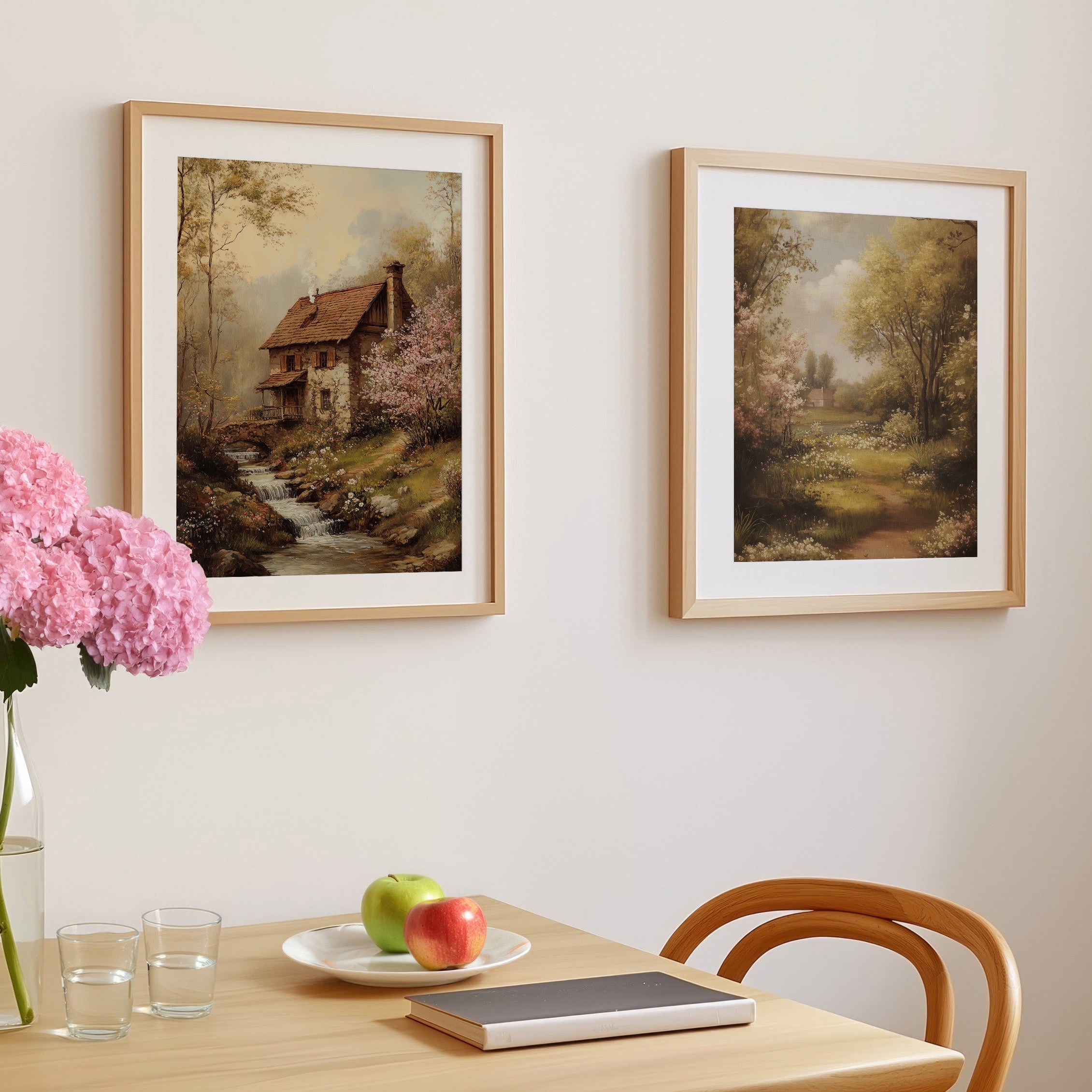 KUNSTDRUCK HAUS AM FLUSS IM FRÜHLING