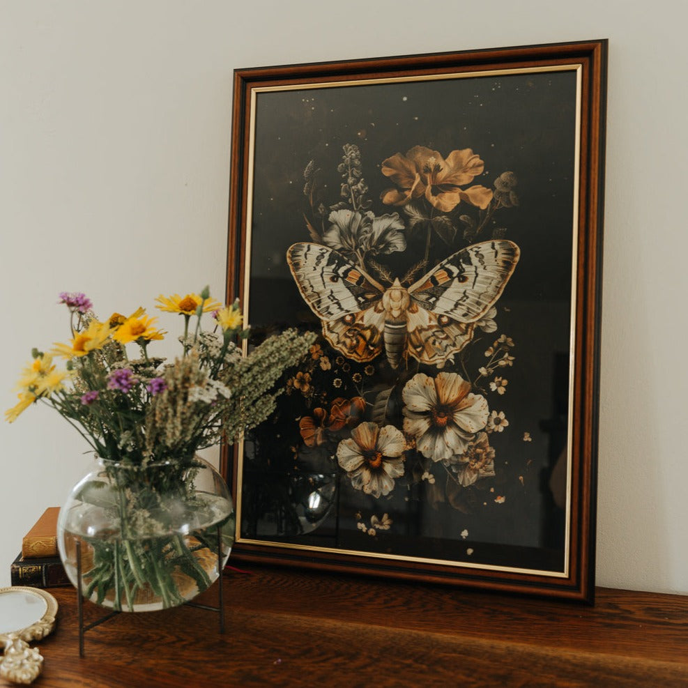 ART PRINT MOTH AND FLOWERS