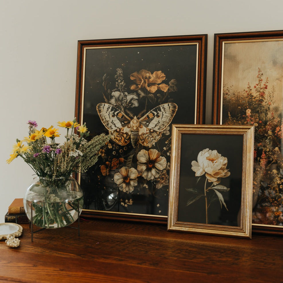 ART PRINT MOTH AND FLOWERS
