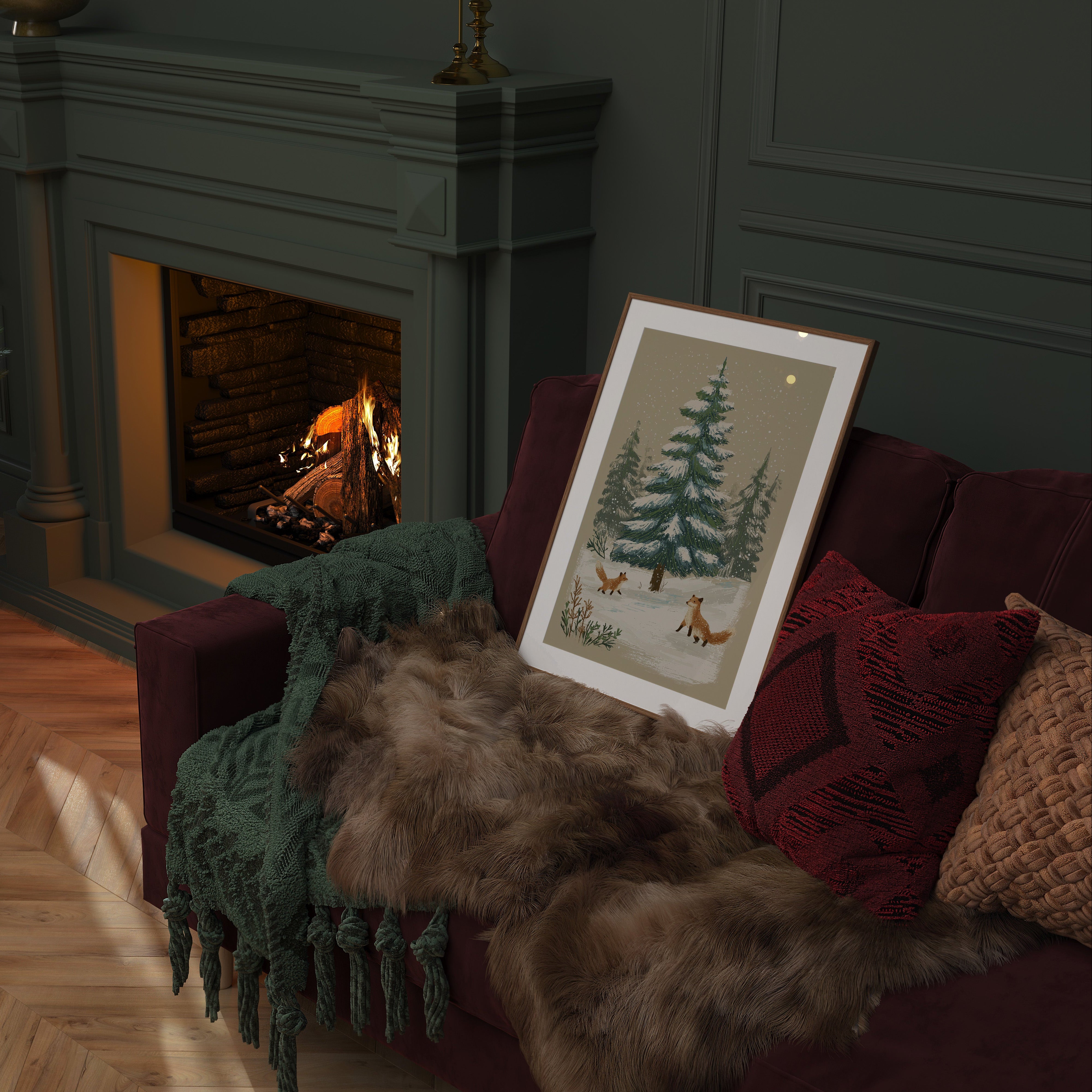 KUNSTDRUCK FÜCHSE IM WALD