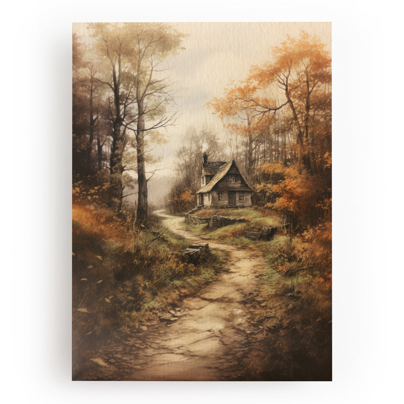 ART PRINT HUT IN THE AUTUMN FOREST