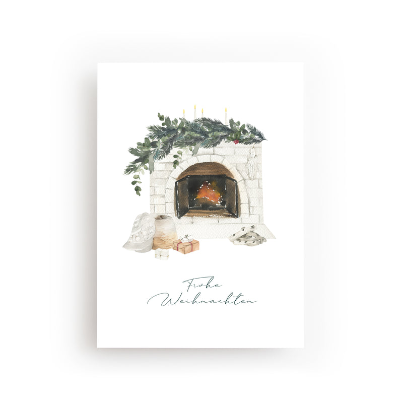 POSTKARTE KAMIN WEIHNACHTEN